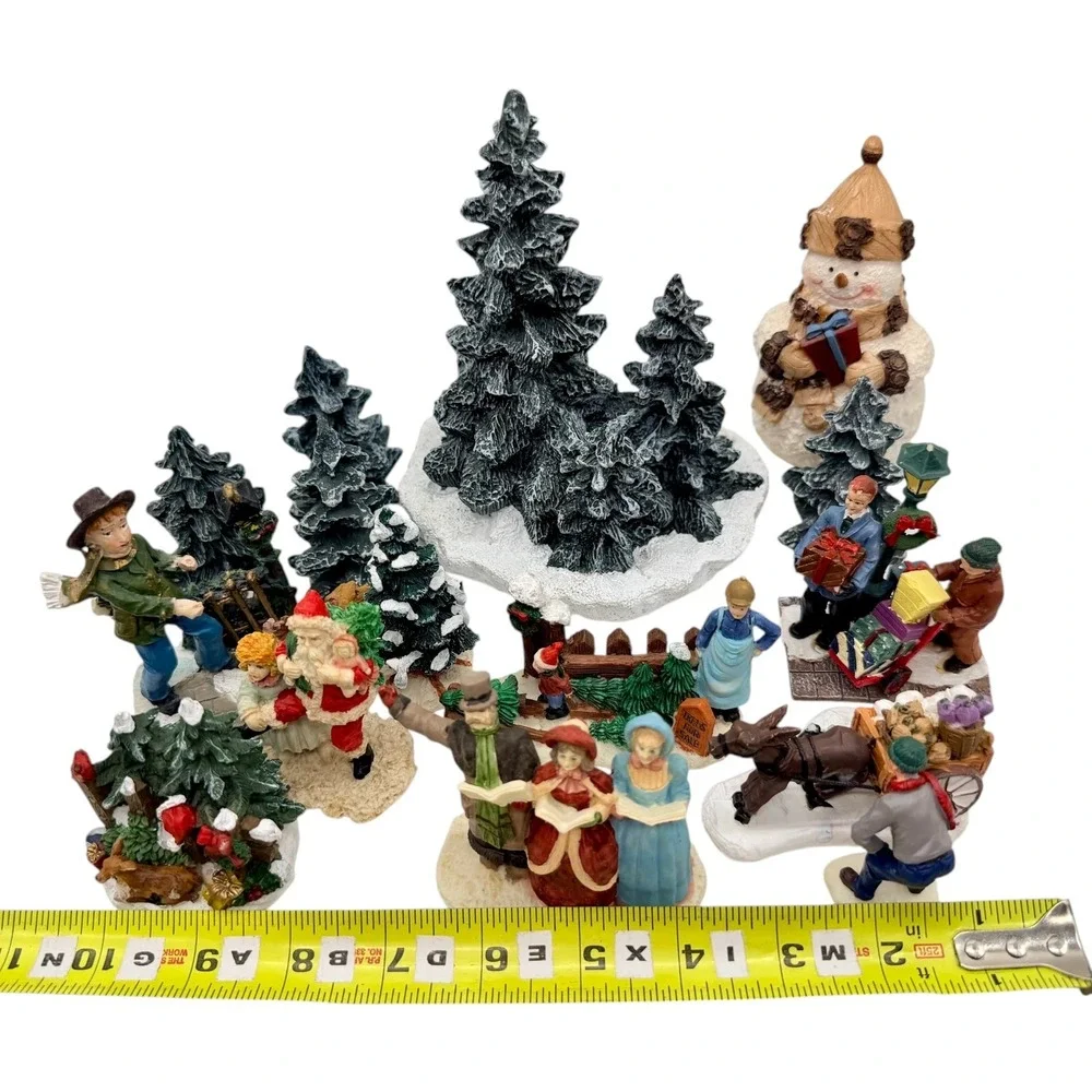 Unbranded Christmas Village‎ Figurine Set 12-Piece Winter Scene Trees Excellent